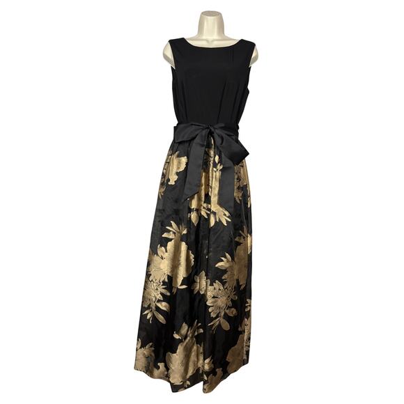 Ellen Tracy Formal Dress Gown Sleeveless Floral Organza Skirt Black - 8 - Picture 4 of 10